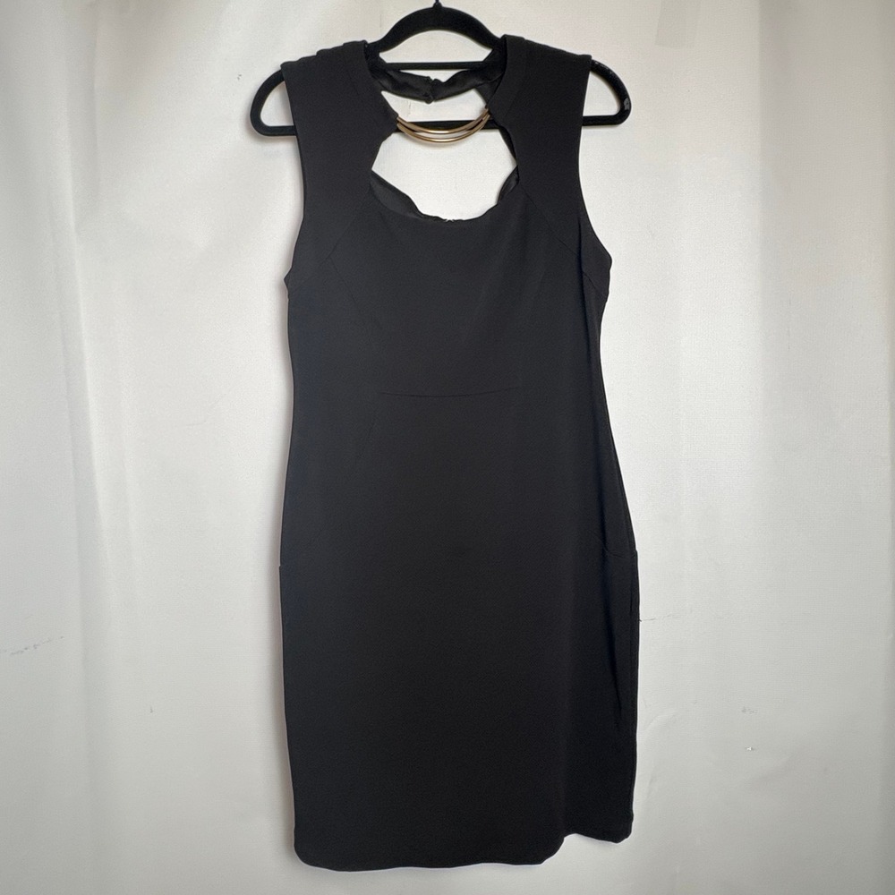 Y2K Bisou Bisou Michele Bohbot‎ Black Cutout Gold Hardware Sheath Dress Size 16